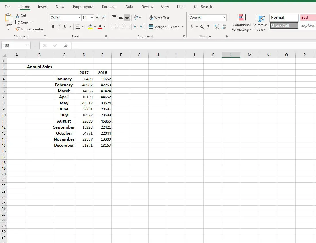 Captura de tela dos dados do gráfico inseridos nas colunas