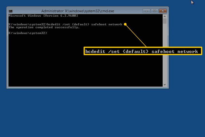 Comando "bcdedit / set {default} safeboot network" no prompt de comando