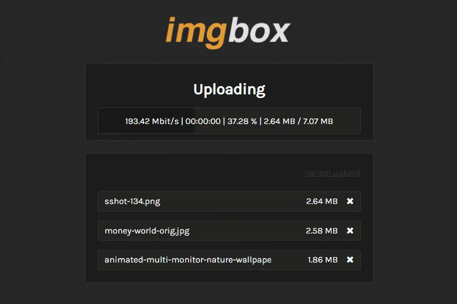 Captura de tela da página de upload do imgbox