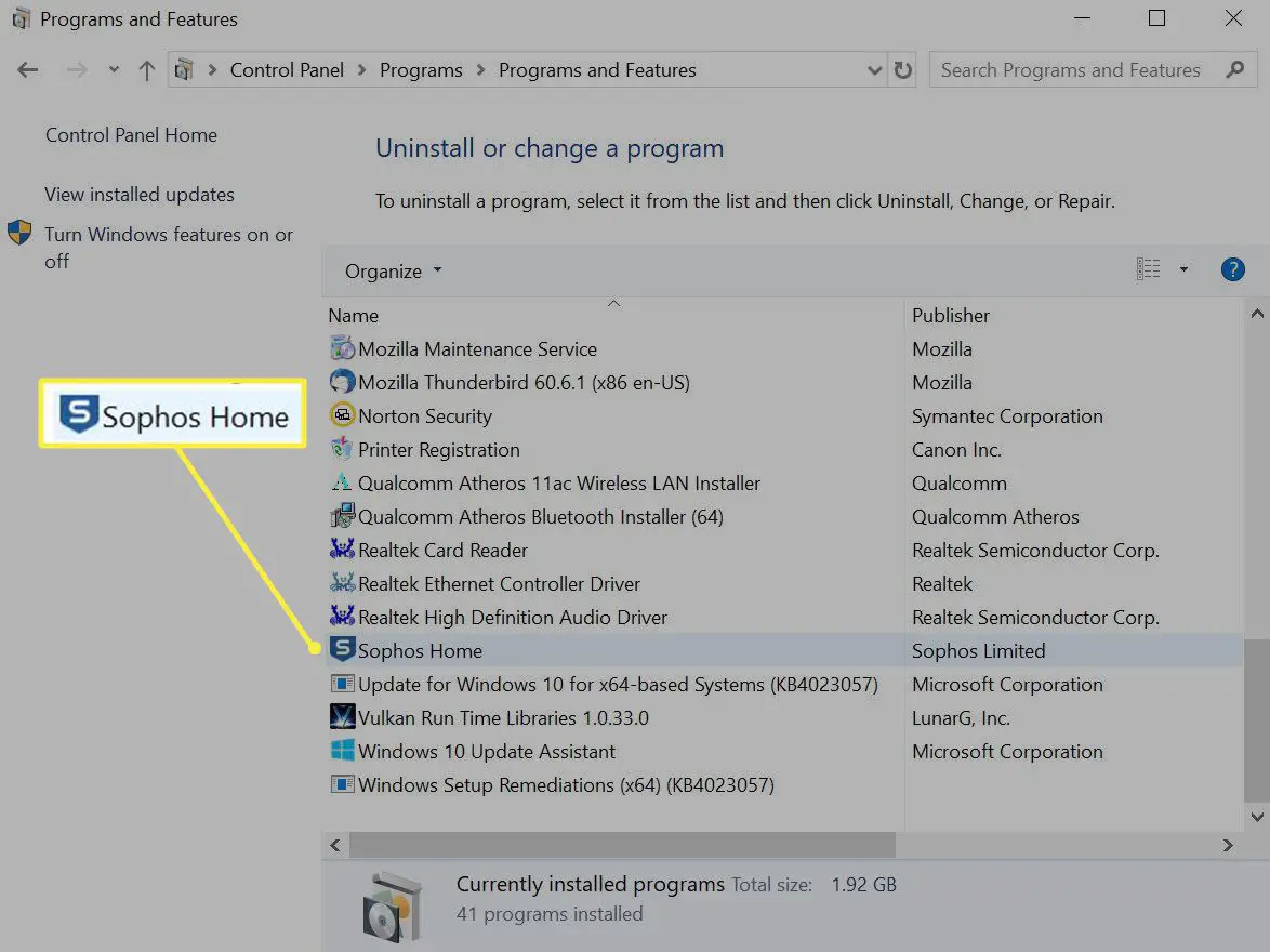 Lista de programas do Windows