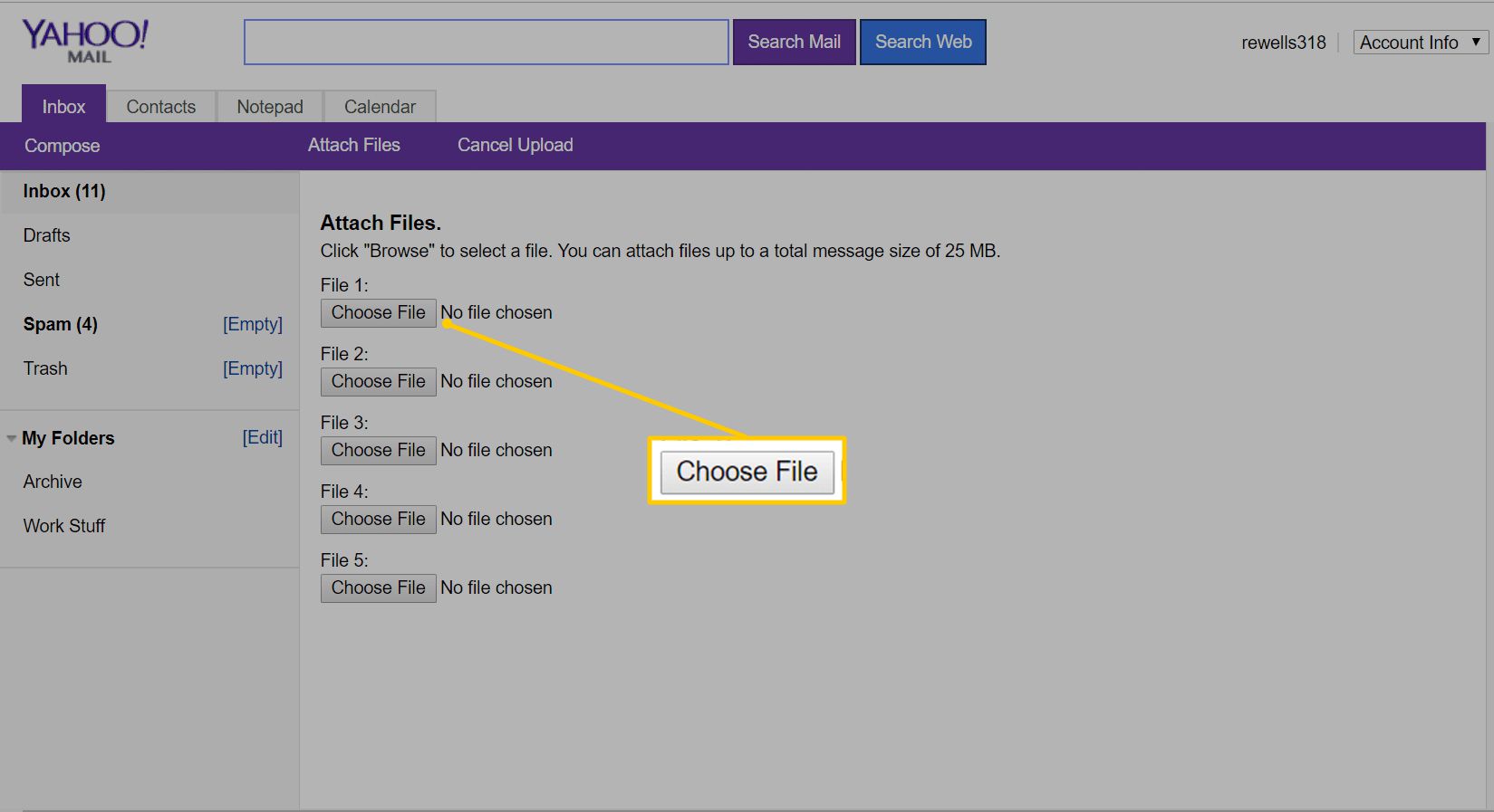 Escolha o botão Arquivo no Yahoo Mail