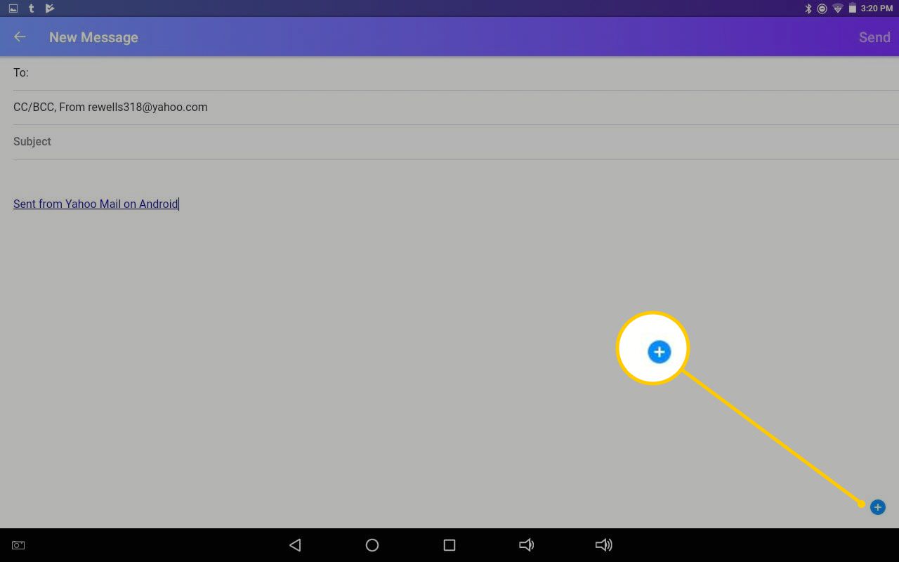 Botão de adição no Yahoo Mail no Android