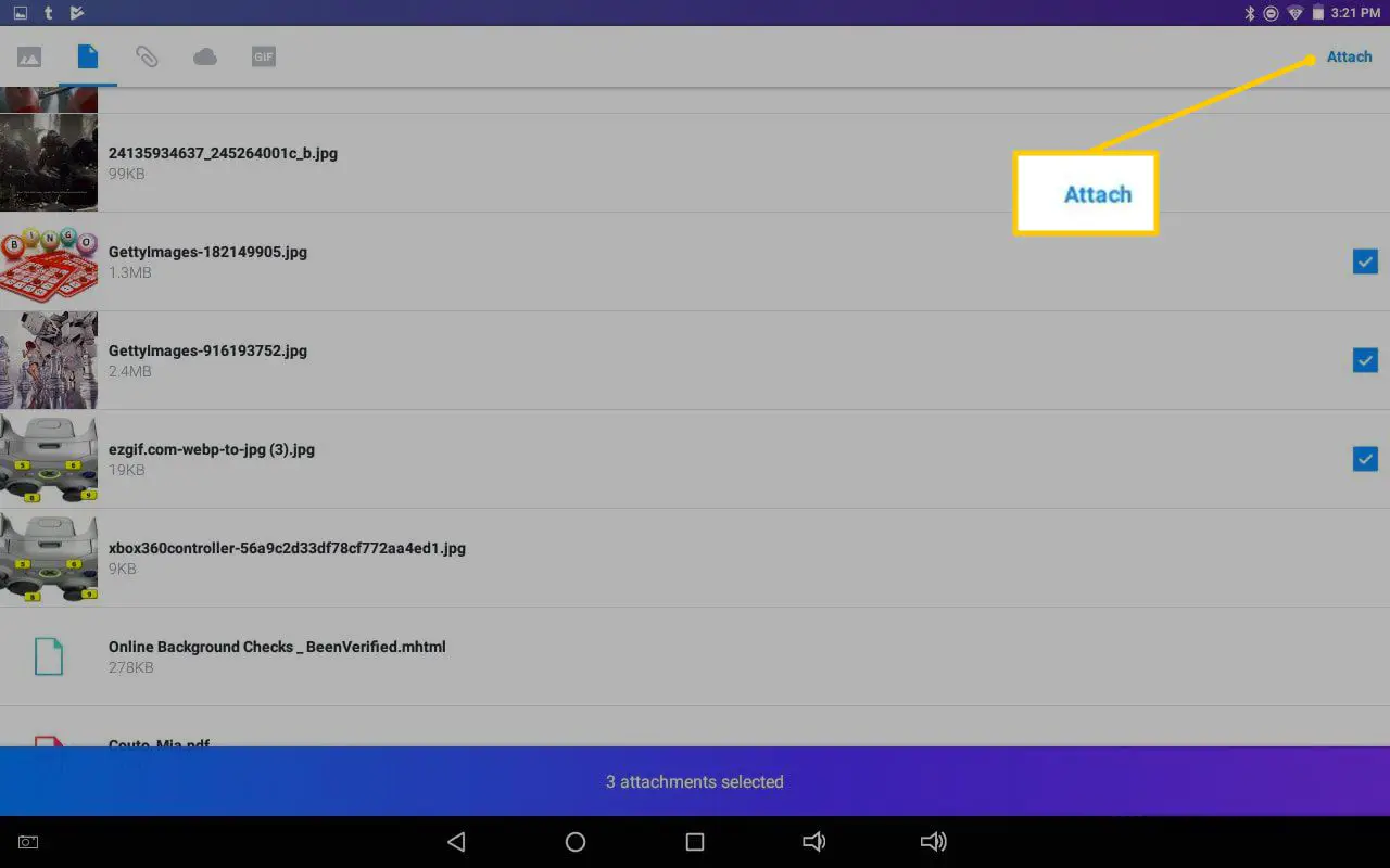 Botão de anexar no Android Yahoo Mail
