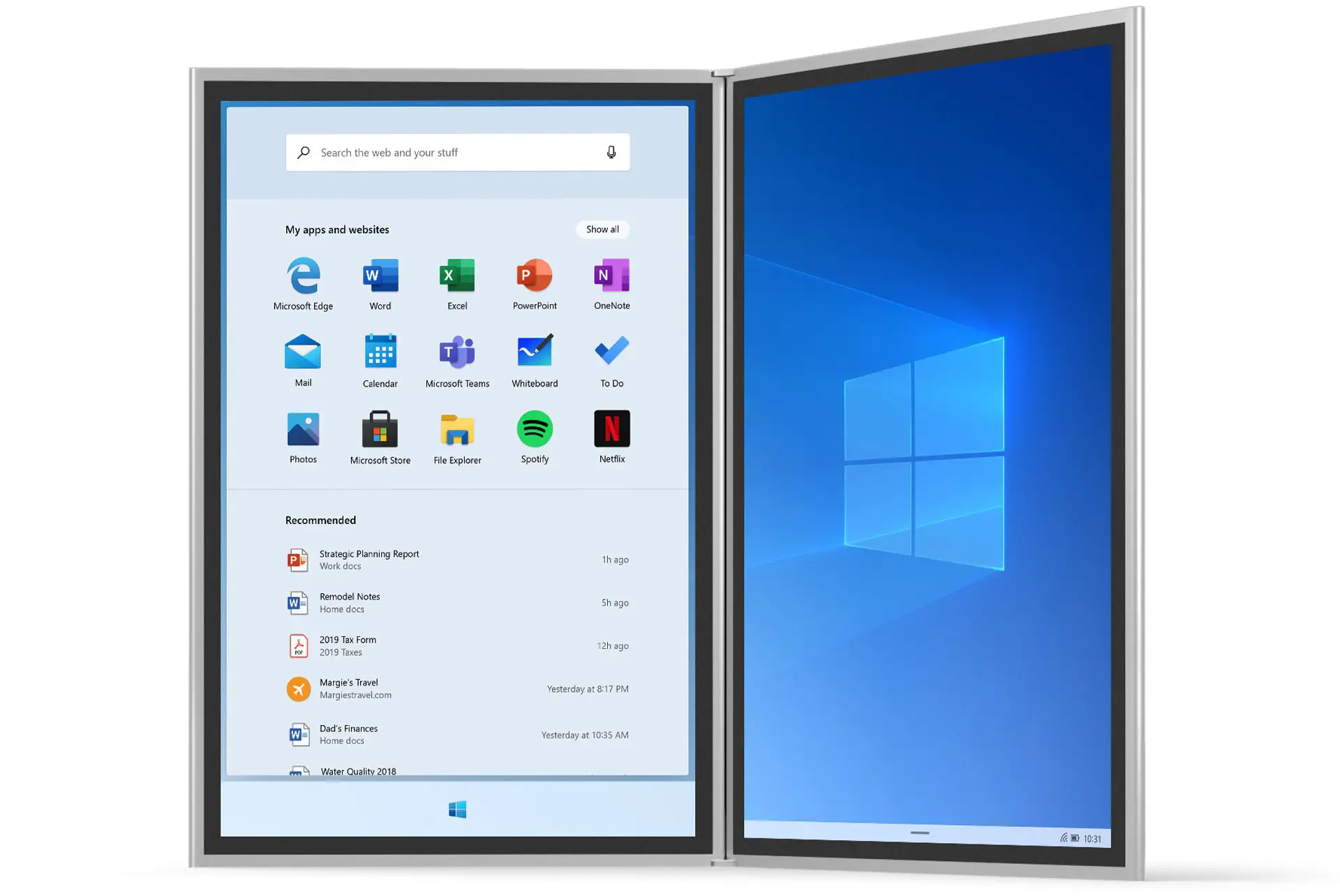Sistema operacional Windows 10X em execução em um Surface Neo.
