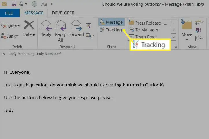 Botão de rastreamento no Outlook