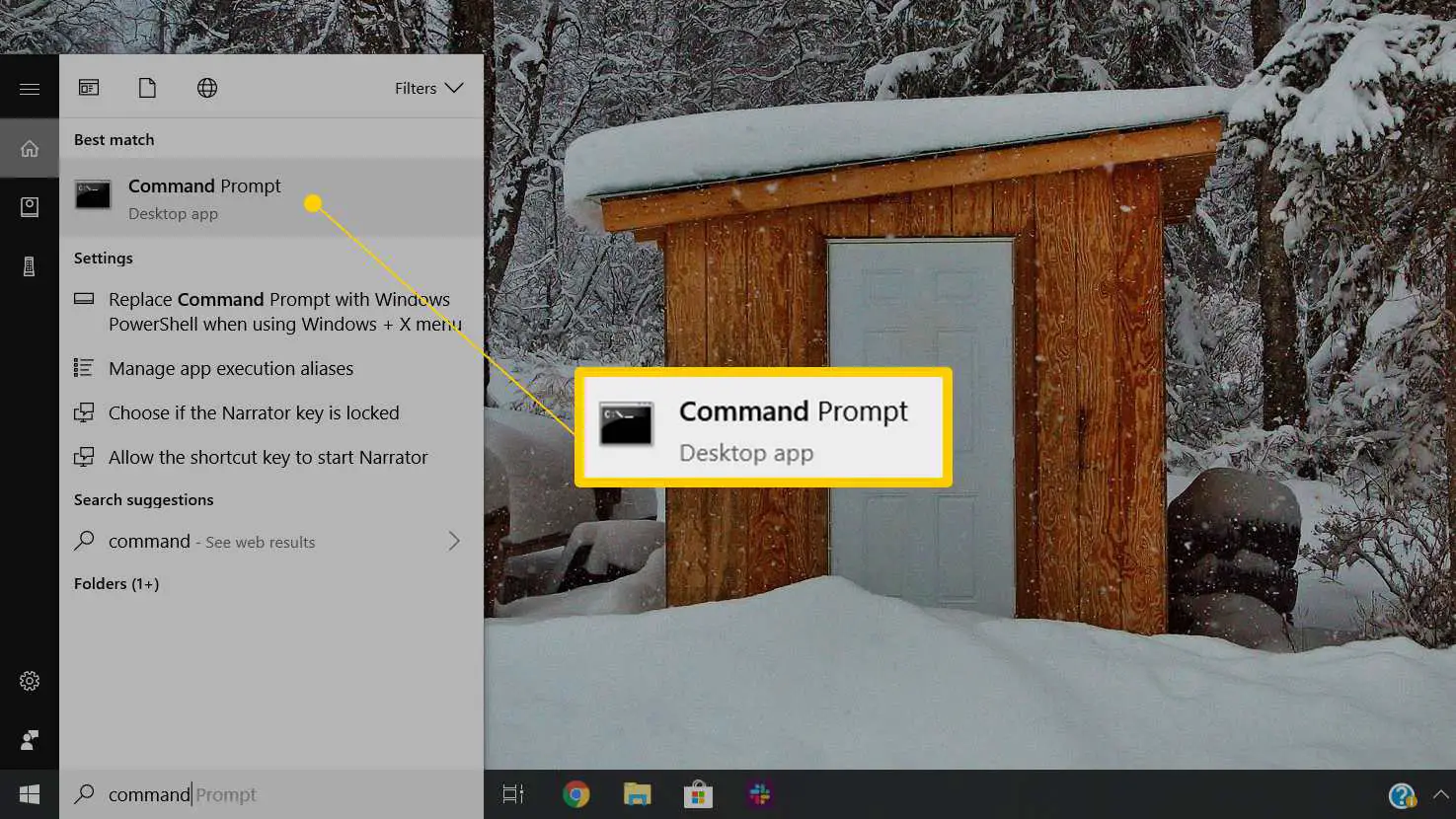 Ícone de inicialização do aplicativo Prompt de comando no Windows 10