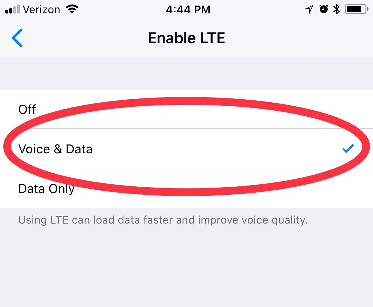 Esta é a configuração para habilitar chamadas VoLTE no iOS.