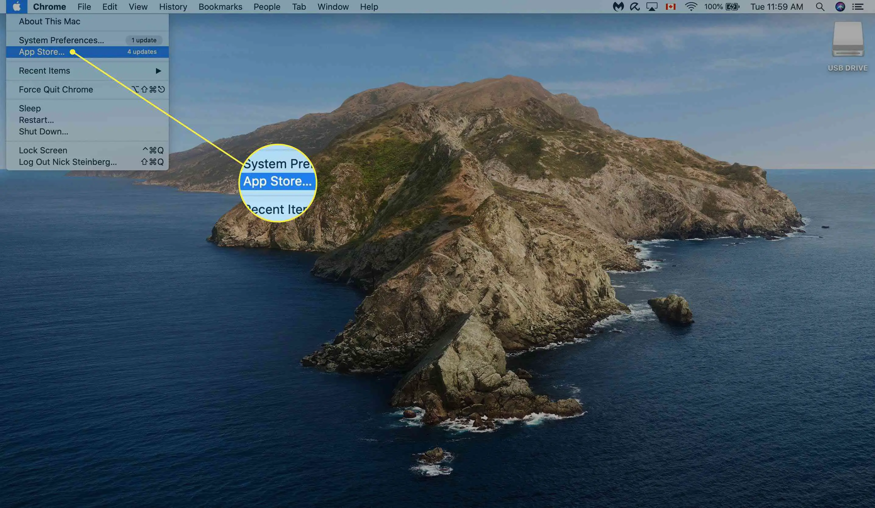 Selecionando a Apple App Store no Mac Desktop.