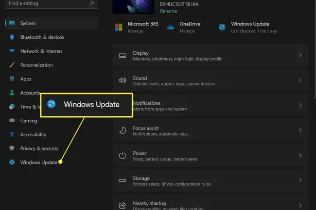 Aplicativo de configurações do Windows 11 com o Windows Update no menu à esquerda realçado