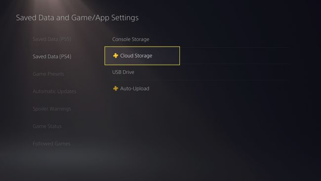 Acessando o armazenamento em nuvem do PS4 no PS5 com o armazenamento em nuvem destacado