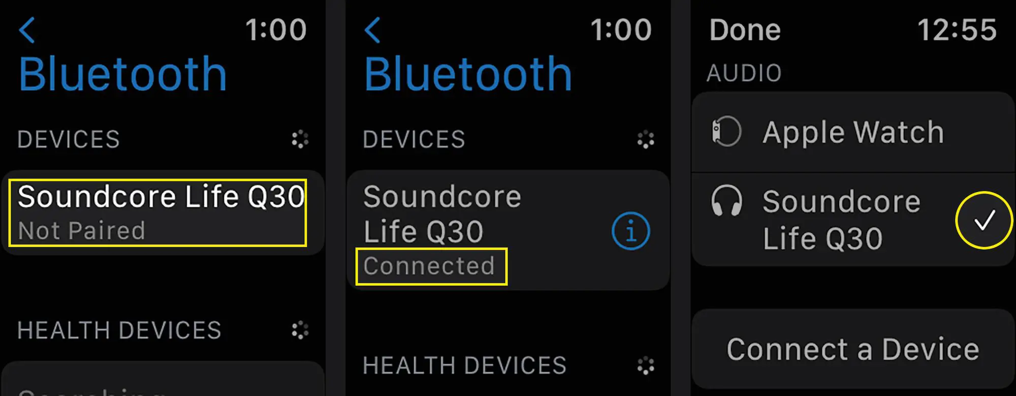 Emparelhar um conjunto de fones de ouvido Bluetooth e torná-los a saída de áudio ativa em um Apple Watch