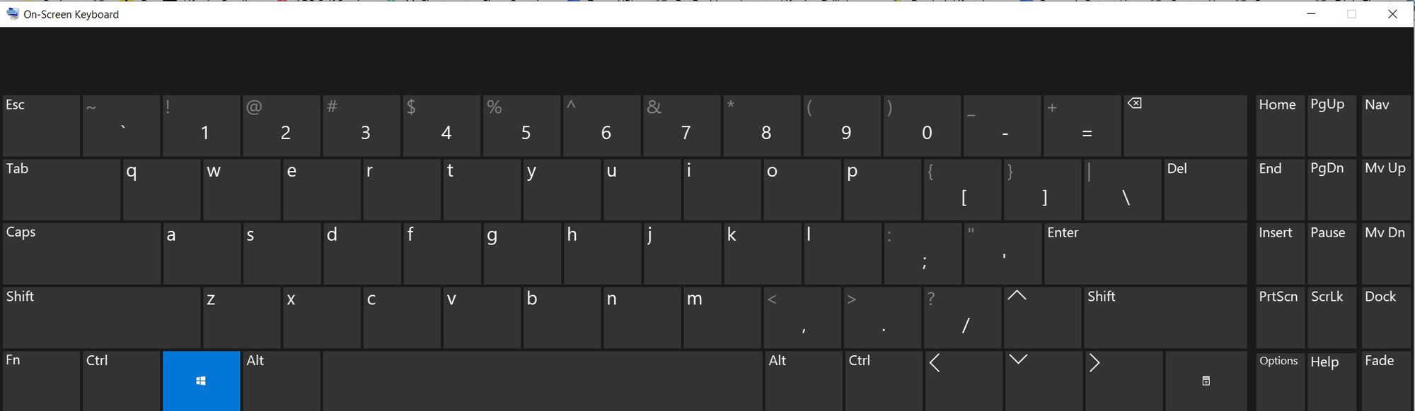 O teclado na tela disponível com o Windows 10.