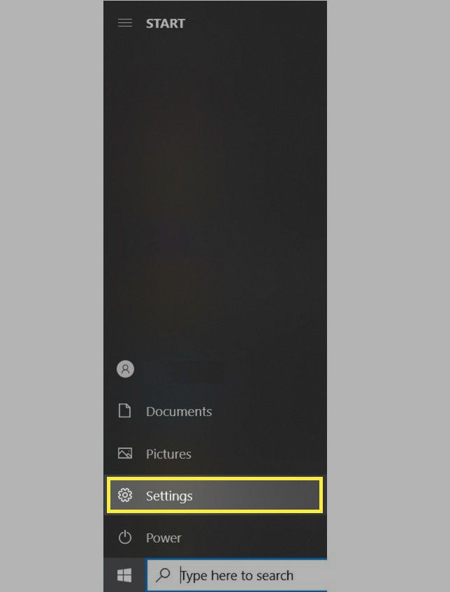 O botão Iniciar do Windows mostrando a opção Configurações.