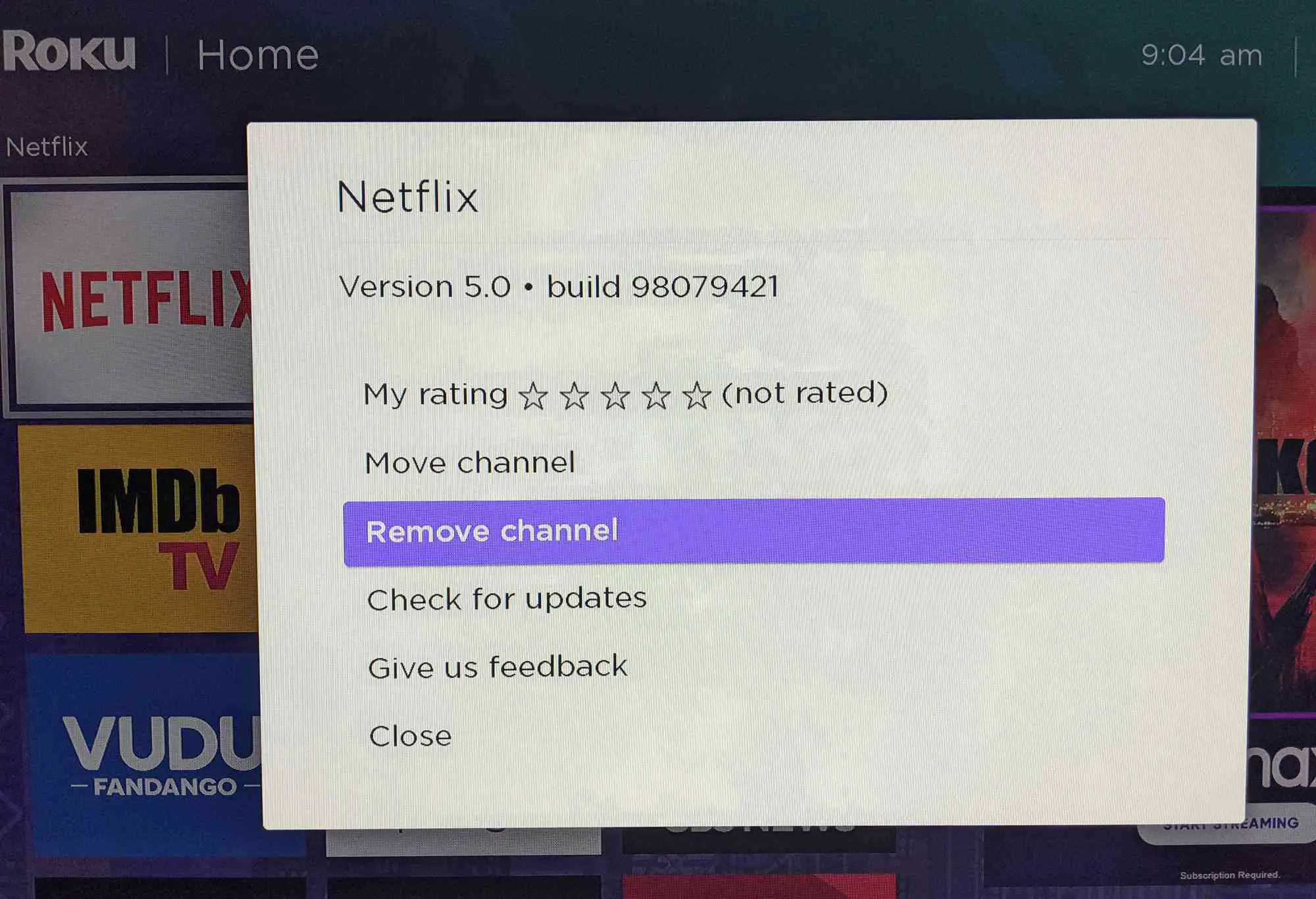 Netflix remove canal no Roku