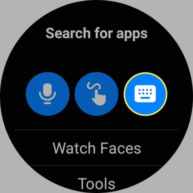 O ícone do teclado destacado na Play Store em um Galaxy Watch