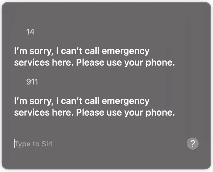 A resposta da Siri aos números 14 e 911 no Mac
