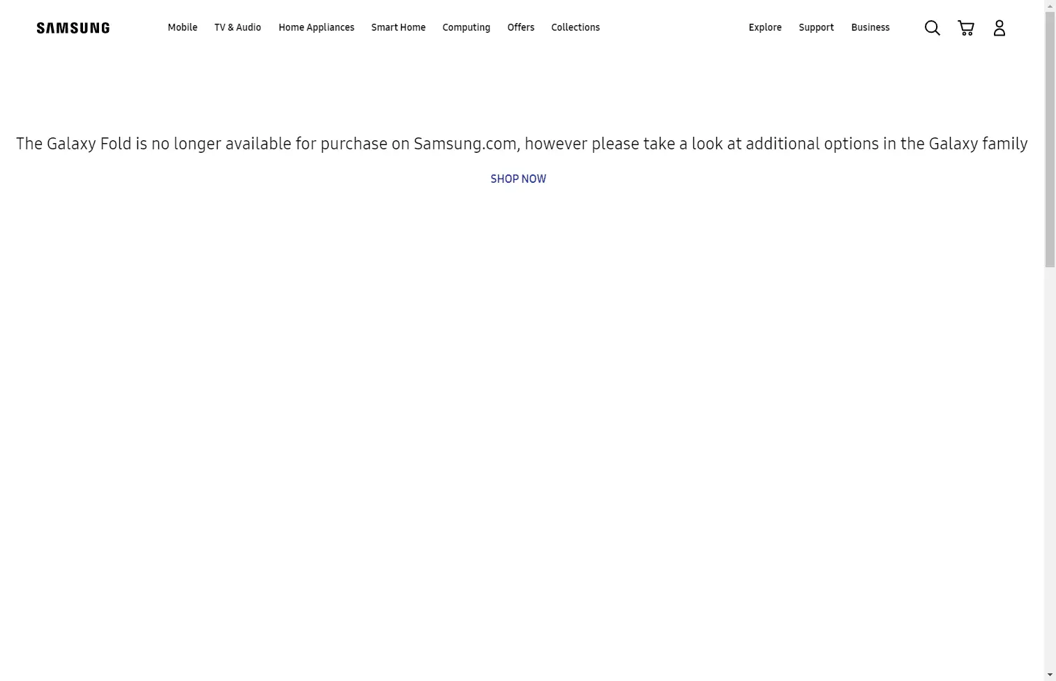 A mensagem que agora aparece na página de compra do Samsung Galaxy Z Fold 2