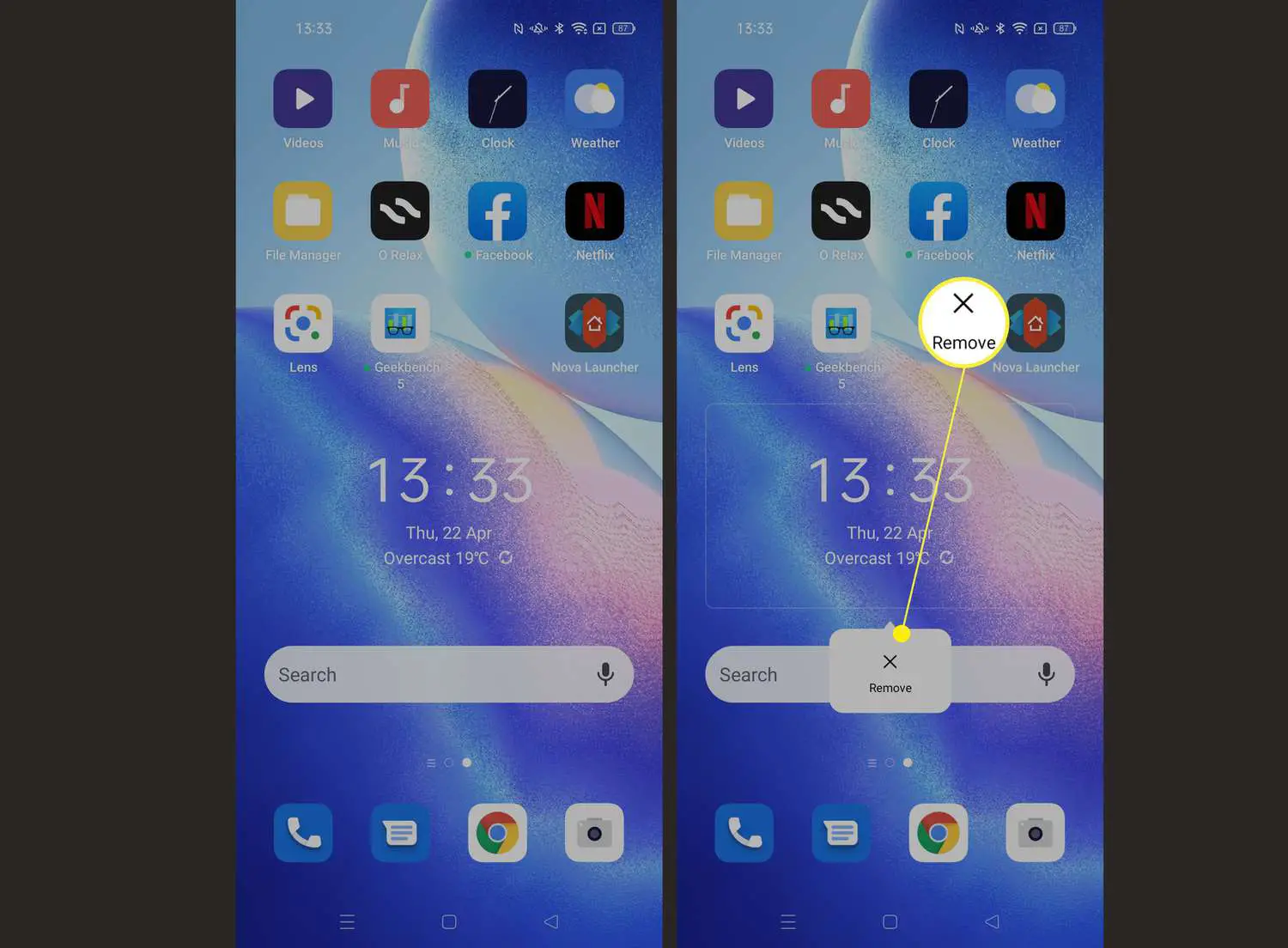 Etapas necessárias para desinstalar/remover widgets no Android