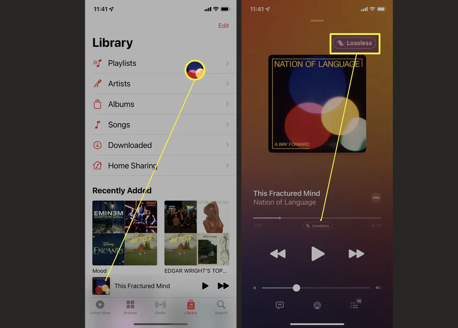 Etapas necessárias para visualizar detalhes sobre uma música no aplicativo Apple Music.