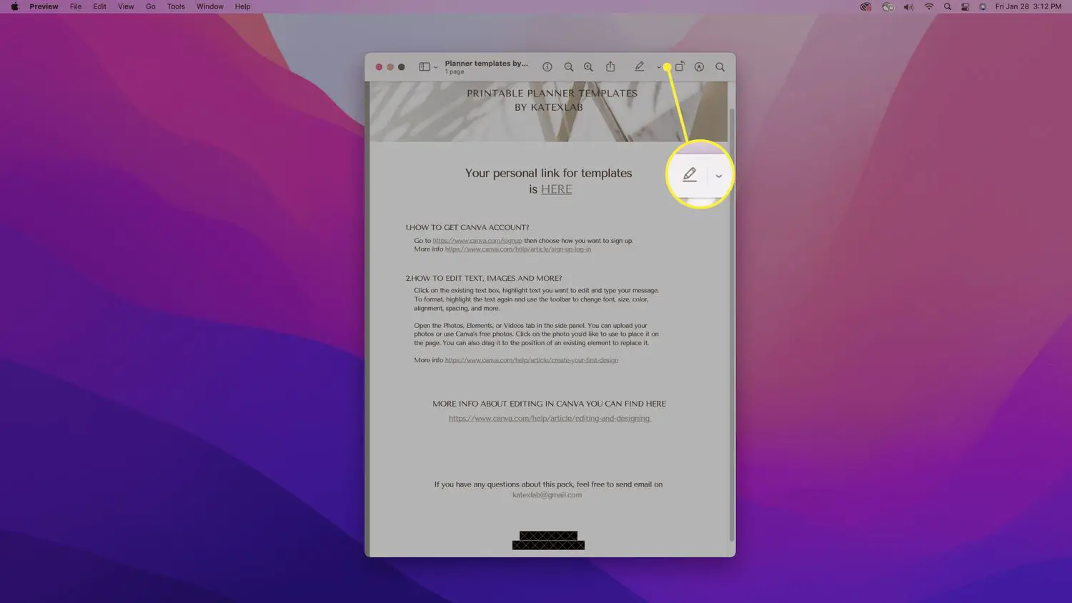 Ferramenta de marcação em um PDF na visualização em um Mac
