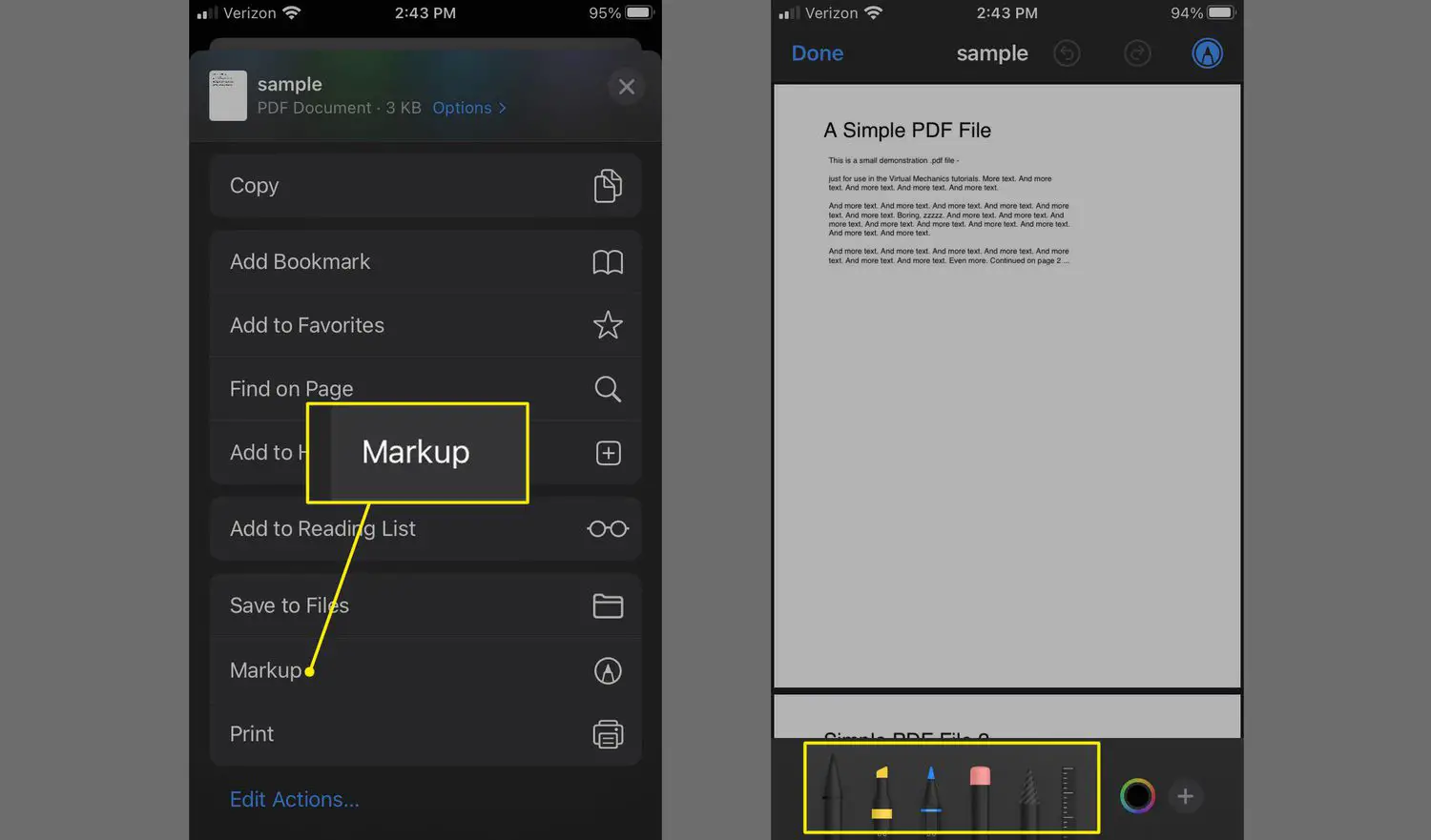 Marcação e kit de ferramentas de marcação no Safari para iOS
