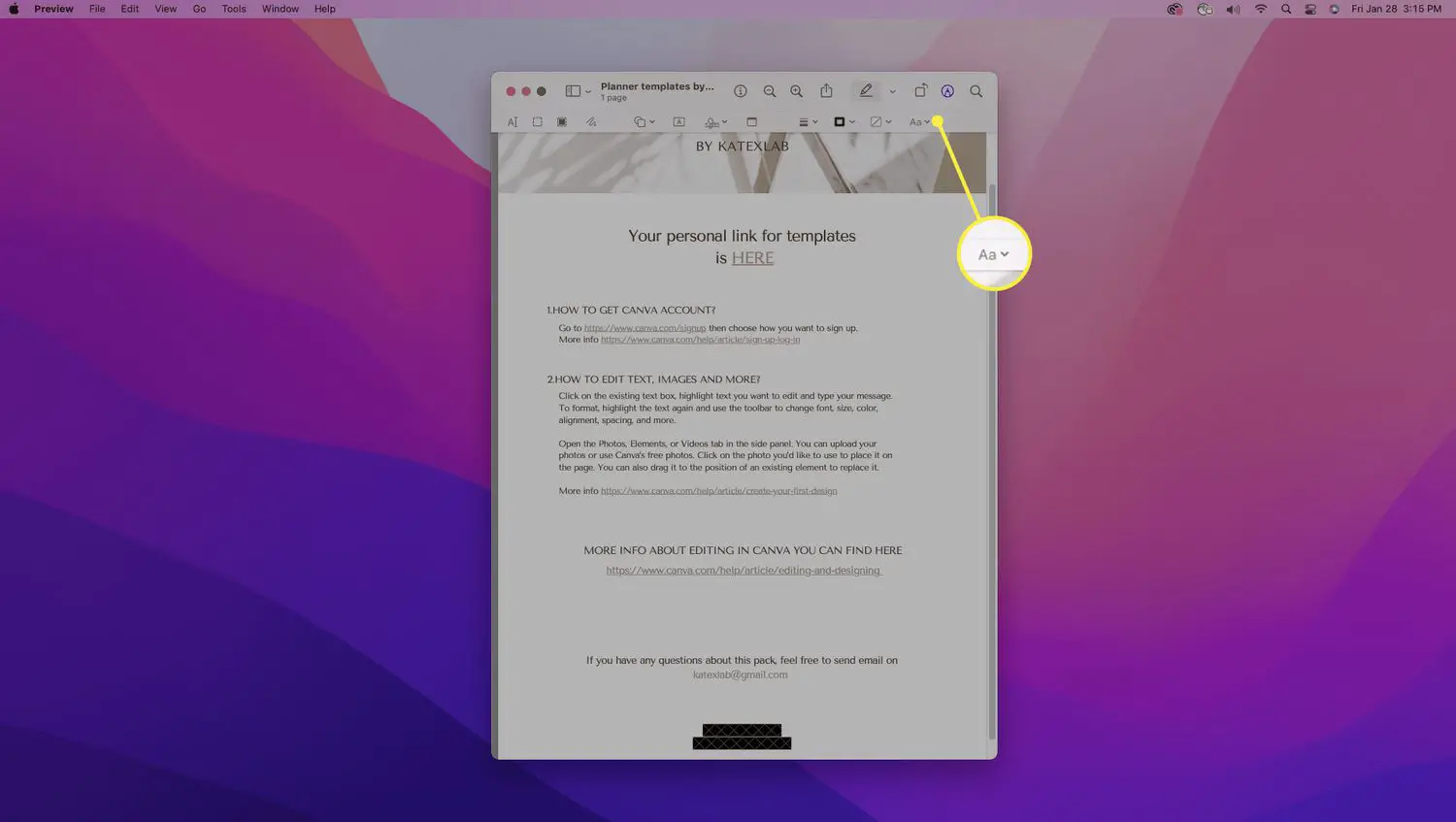 Ferramenta de texto na visualização da barra de ferramentas de marcação em um Mac