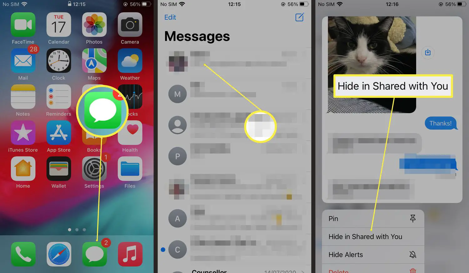 Etapas necessárias para ocultar fotos da pasta Compartilhado com você no iOS 15