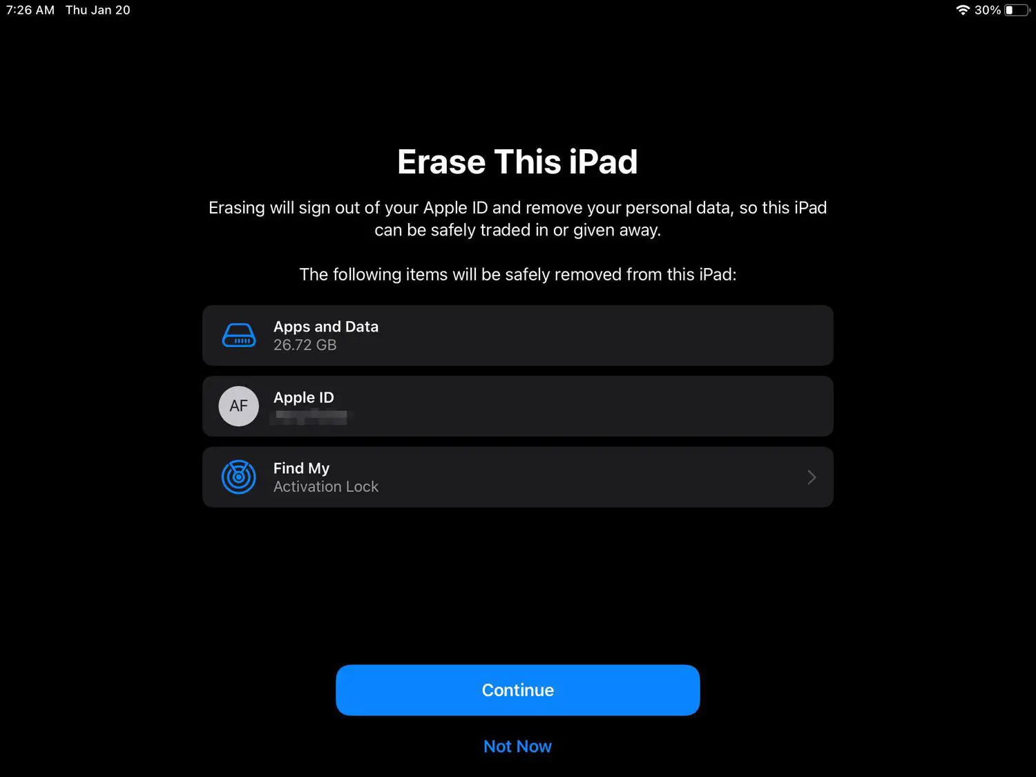 Apagar as opções deste iPad