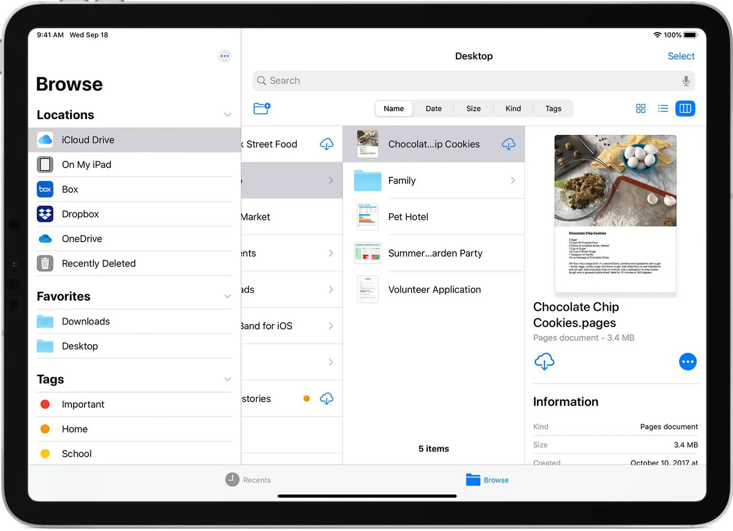 Dropbox mostrando em locais de arquivo no iPad