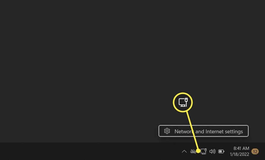 Ícone de rede na barra de tarefas do Windows 11