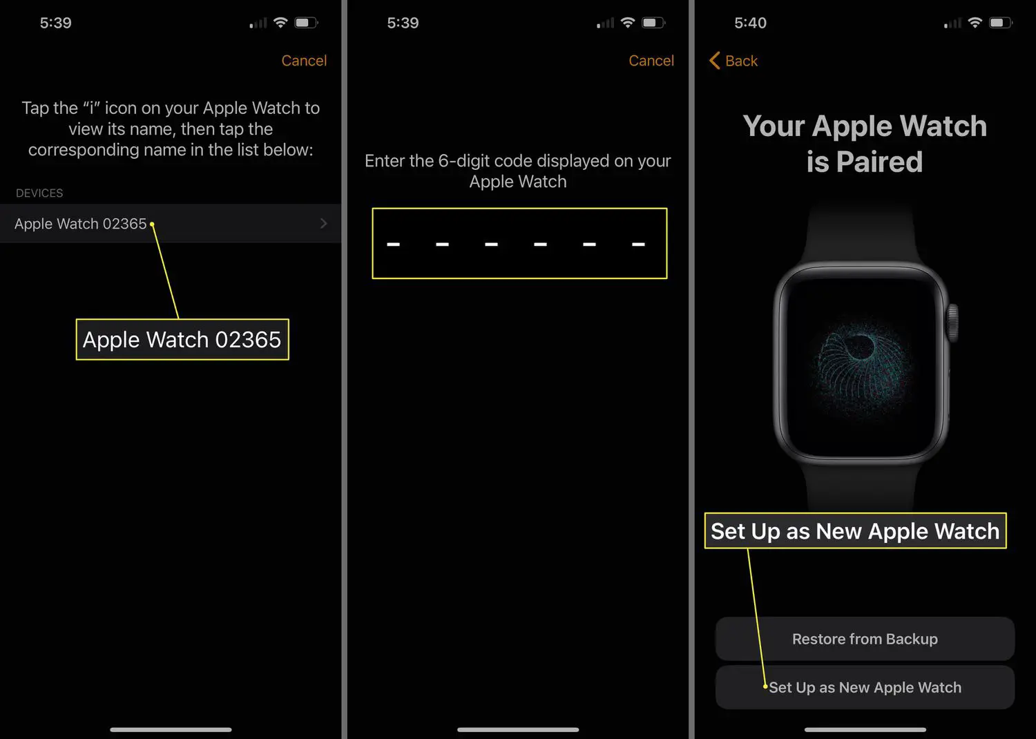 Apple Watch, código de acesso e configuração como novo Apple Watch no aplicativo iPhone Apple Watch
